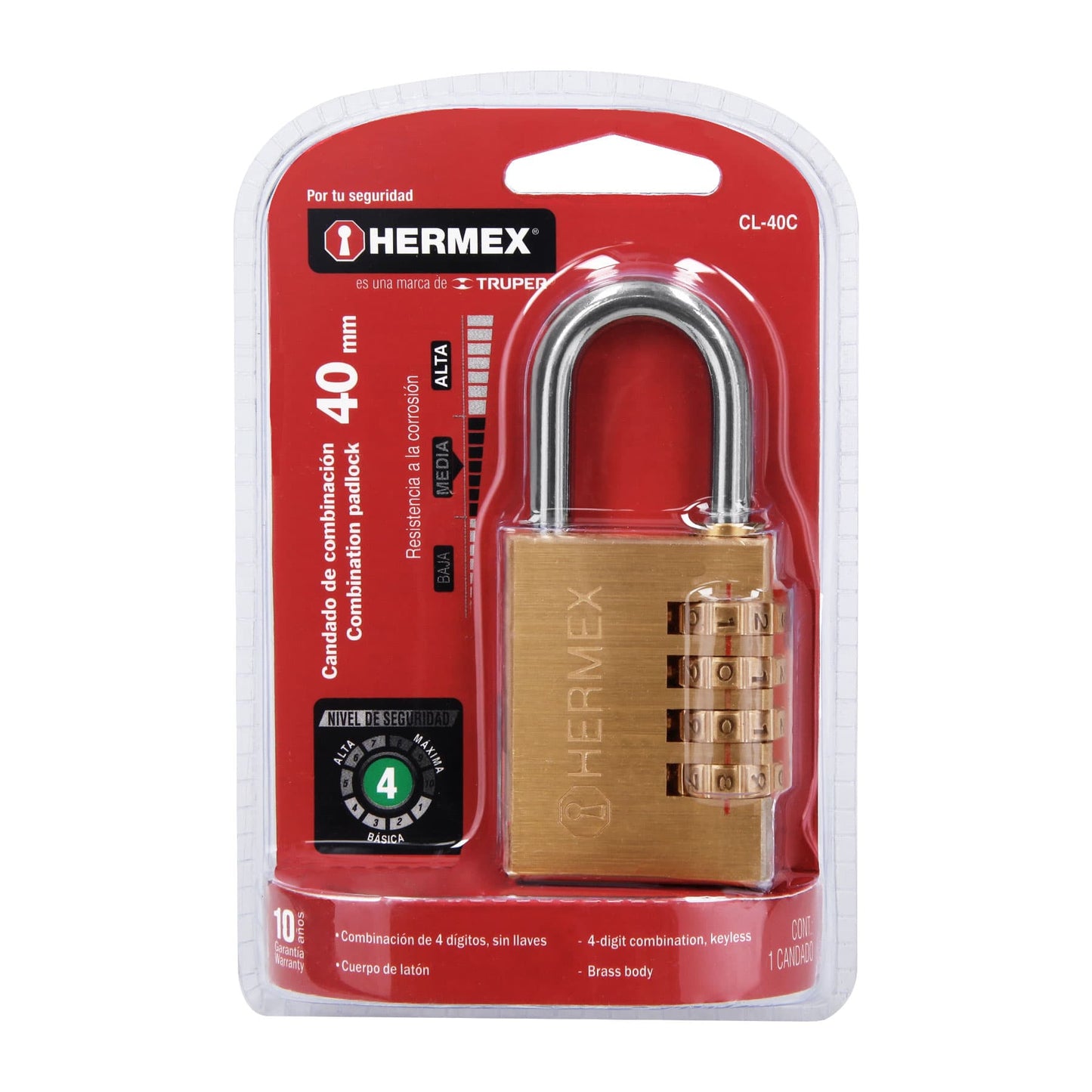 CANDADO CLAVE GRANDE 40MM "HERMEX"