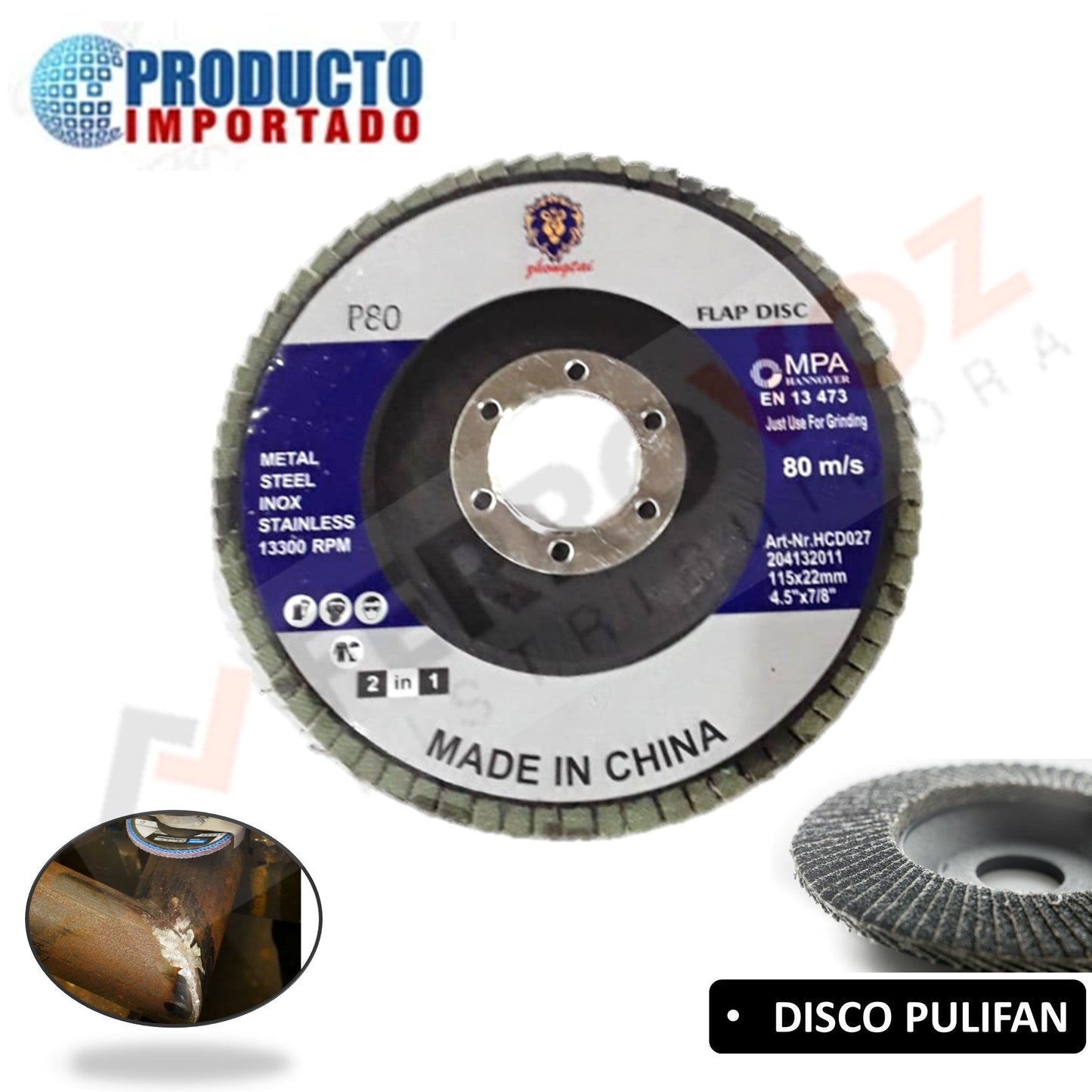 DISCO PULIFAN 4 1/2" X #80 "COMERCIAL"