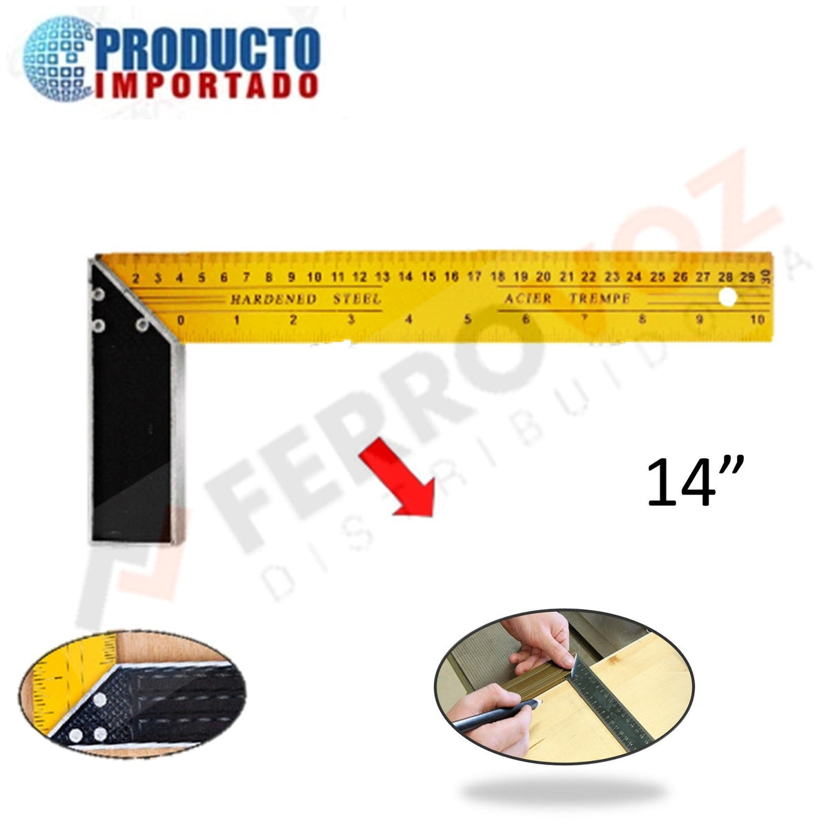 ESCUADRA ALUMINIO 16" AMARILLO