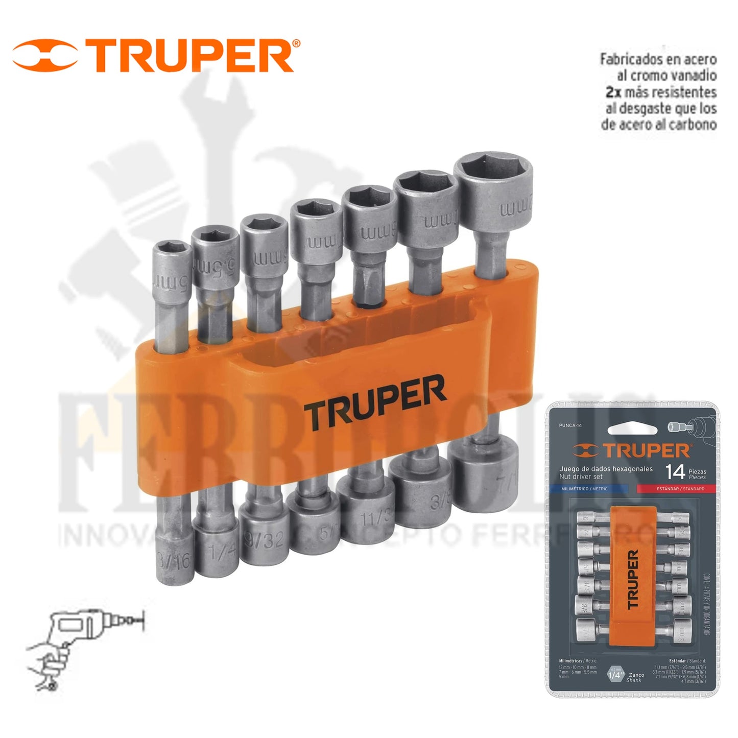 JUEGO DADOS TALADRO (14 PCS) "PRETUL"