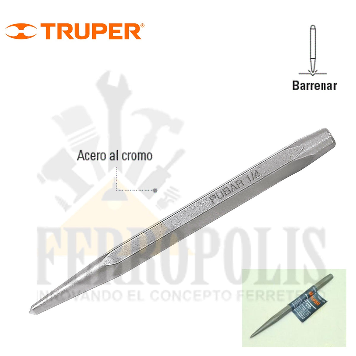PUNZÓN 1/4 PARA BARRENAR LARGO 4-3/4" "TRUPER"