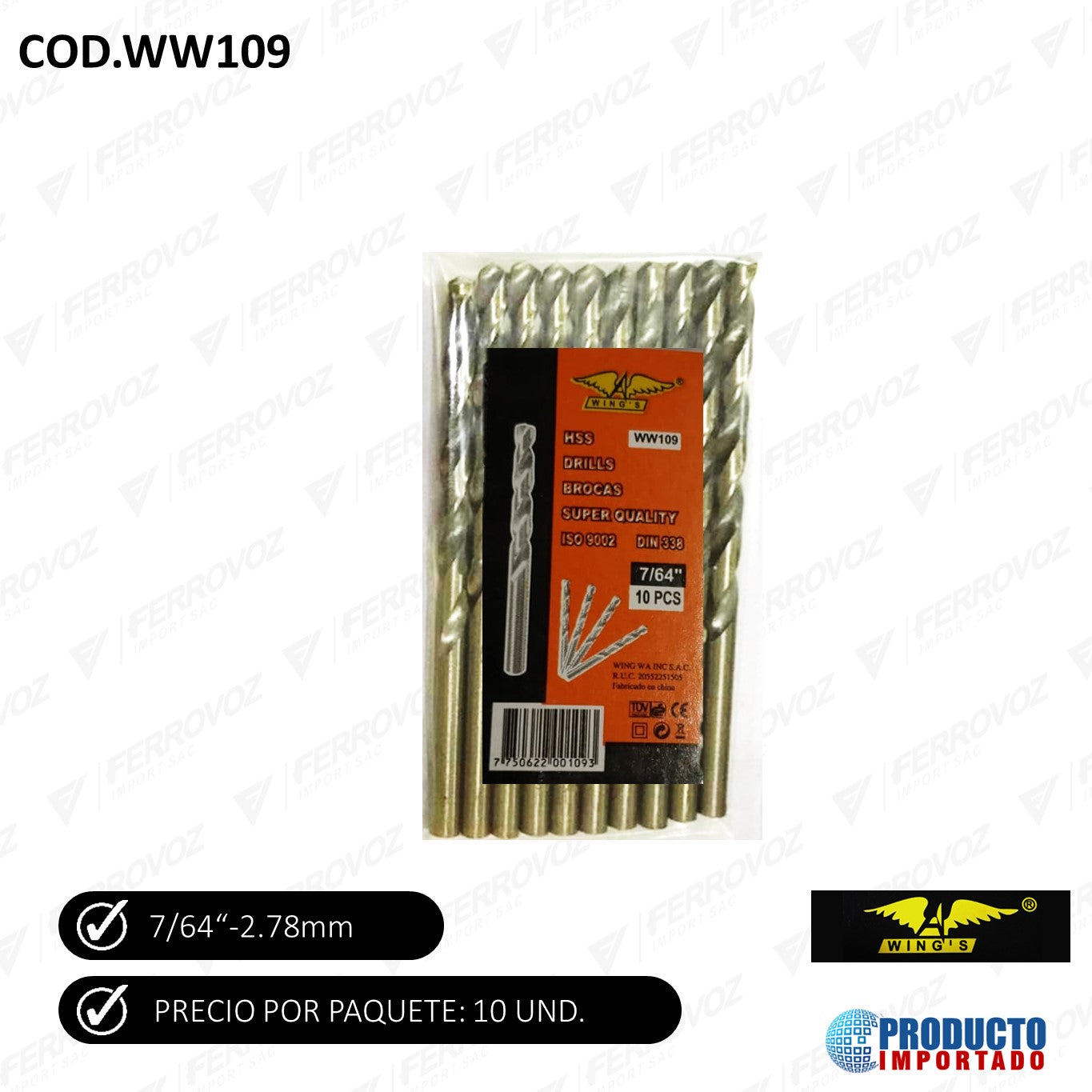 BROCA METAL HSS 7/64" 2.78MM COMERCIAL