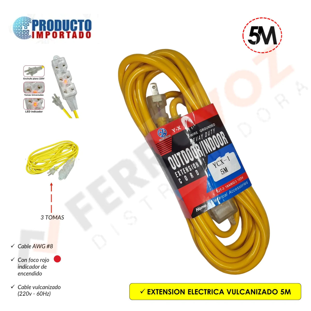EXTENSION ELECTRICA AMARILLA 5M "PREMIUM" Ferropolis PERU
