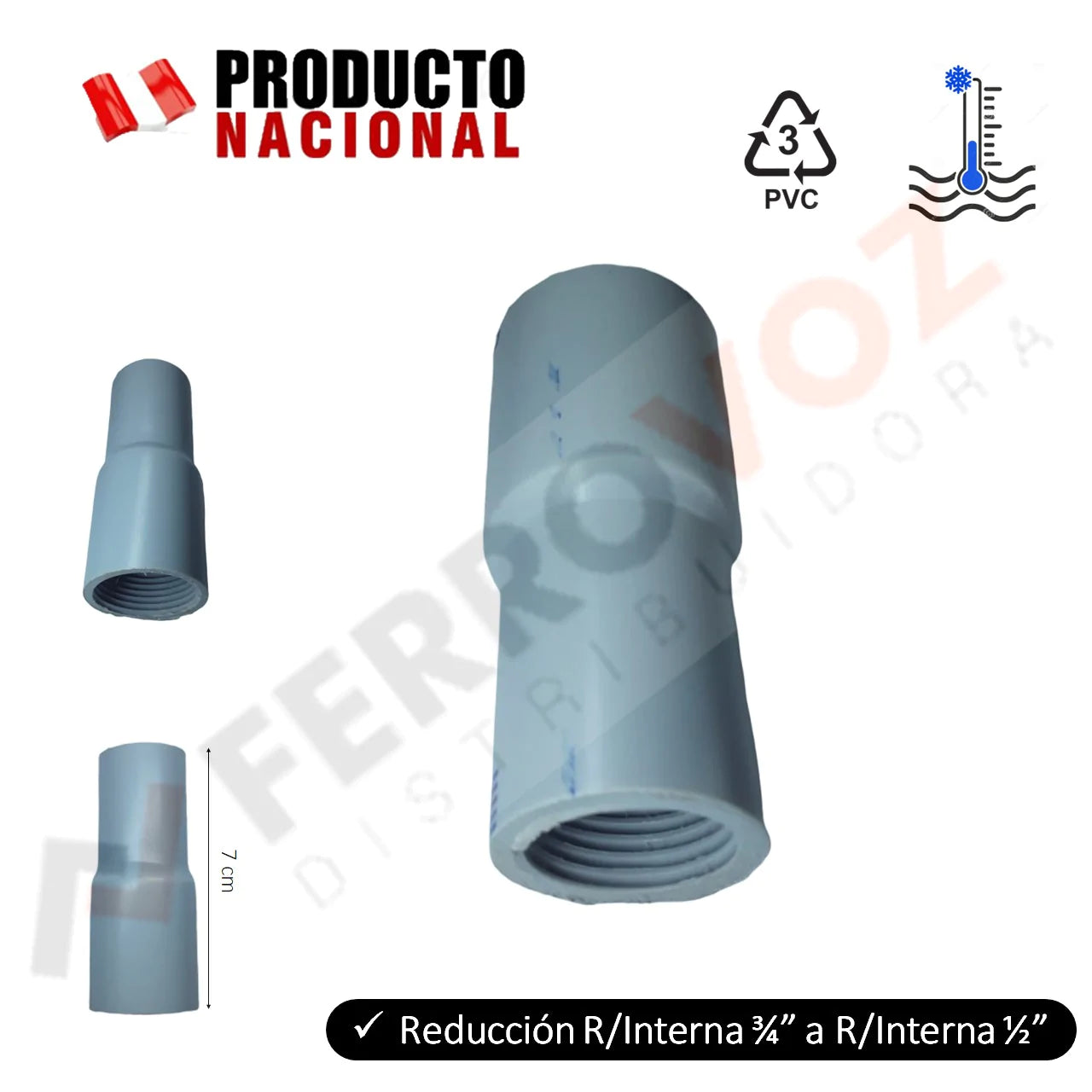 REDUCCION AGUA PVC 3/4" RI - 1/2" RI