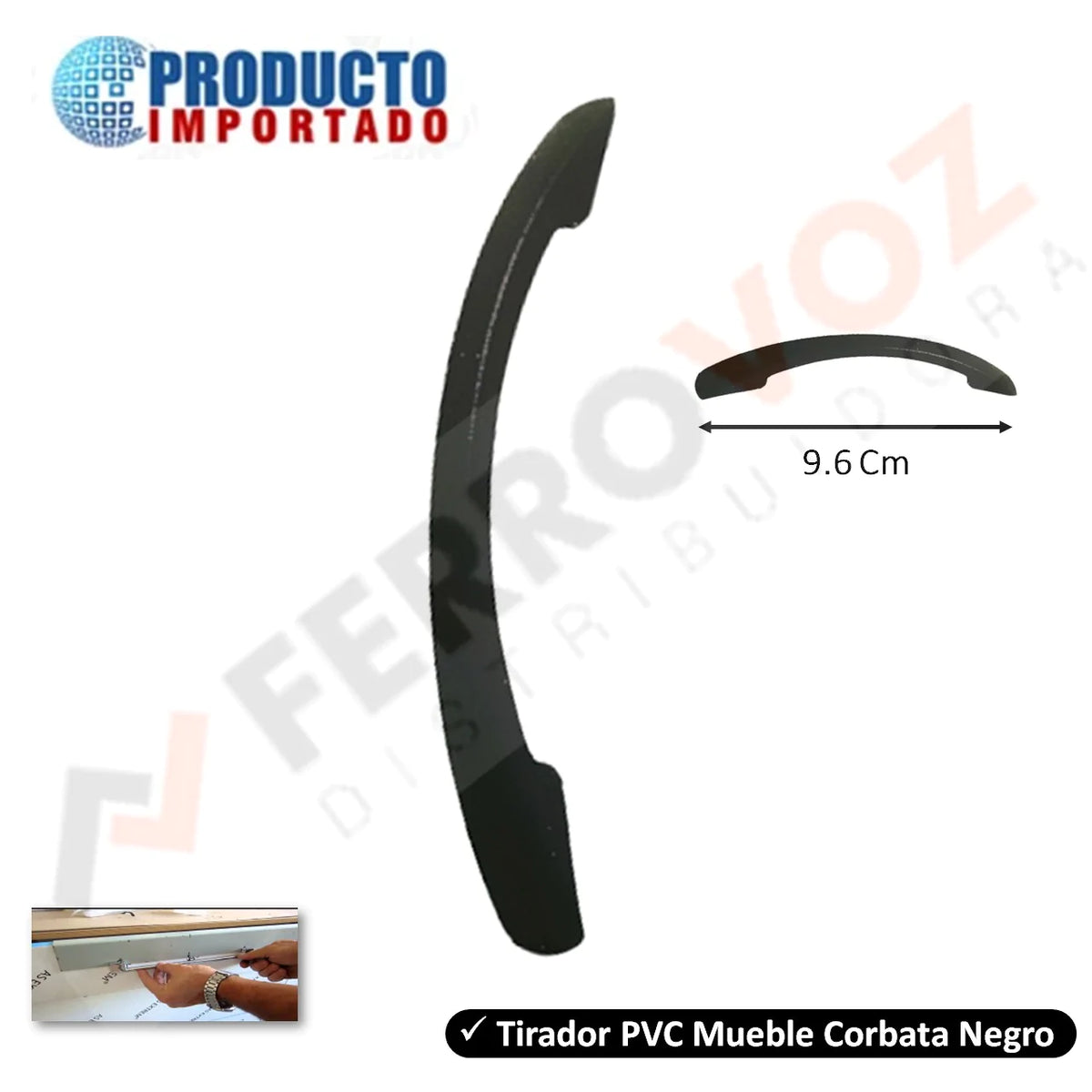TIRADOR PVC MUEBLE CORBATA NEGRO INC. TORNILLOS