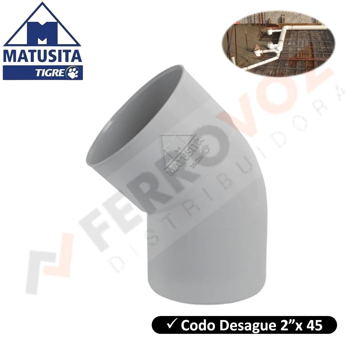 CODO DESAGUE 2" X 45° "MATUSITA"