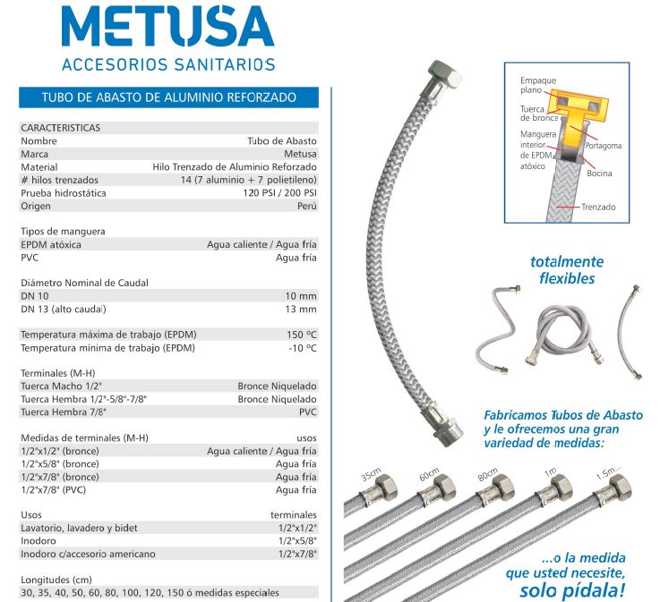 TUBO ABASTO ACERADO 1/2" X 100CM "METUSA"