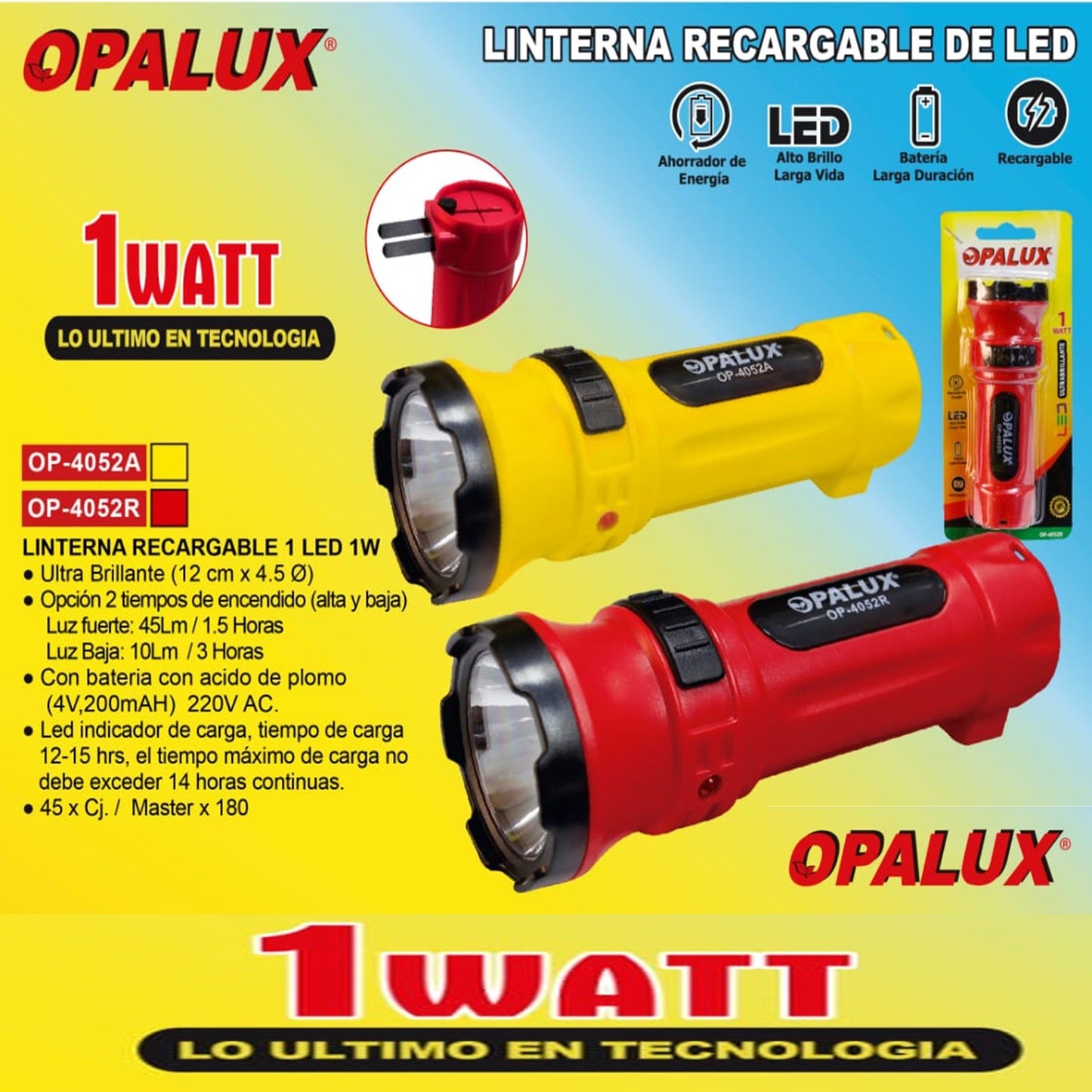 LINTERNA 1 LED RECARGABLE 1W "OPALUX"