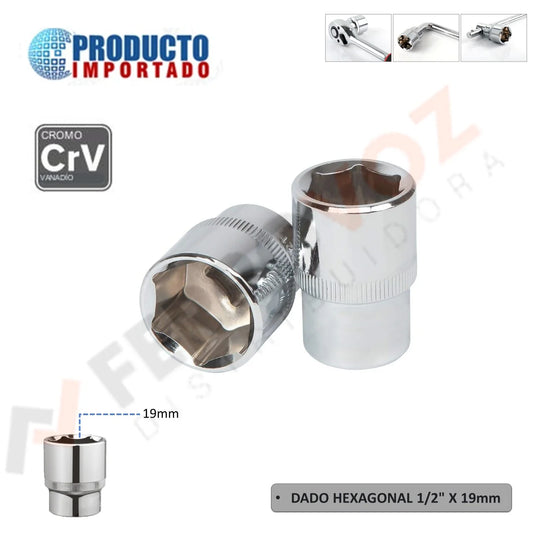 DADO CROMADO HEXAGONAL 1/2 x 19MM
