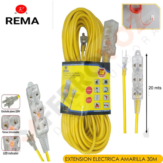 EXTENSION ELECTRICA VULCANIZADA AMARILLA 30 MT. "REMA"