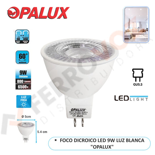 FOCO DICROICO LED 9W LUZ BLANCA "OPALUX"