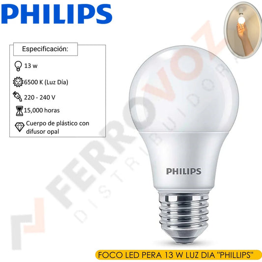 FOCO LED PERA 13 W LUZ DIA "PHILLIPS"