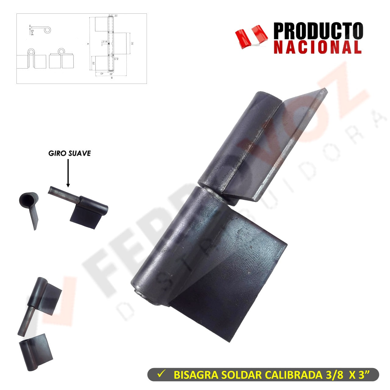 BISAGRA SOLDAR CALIBRADA 3/8 X 3" (X PAR)