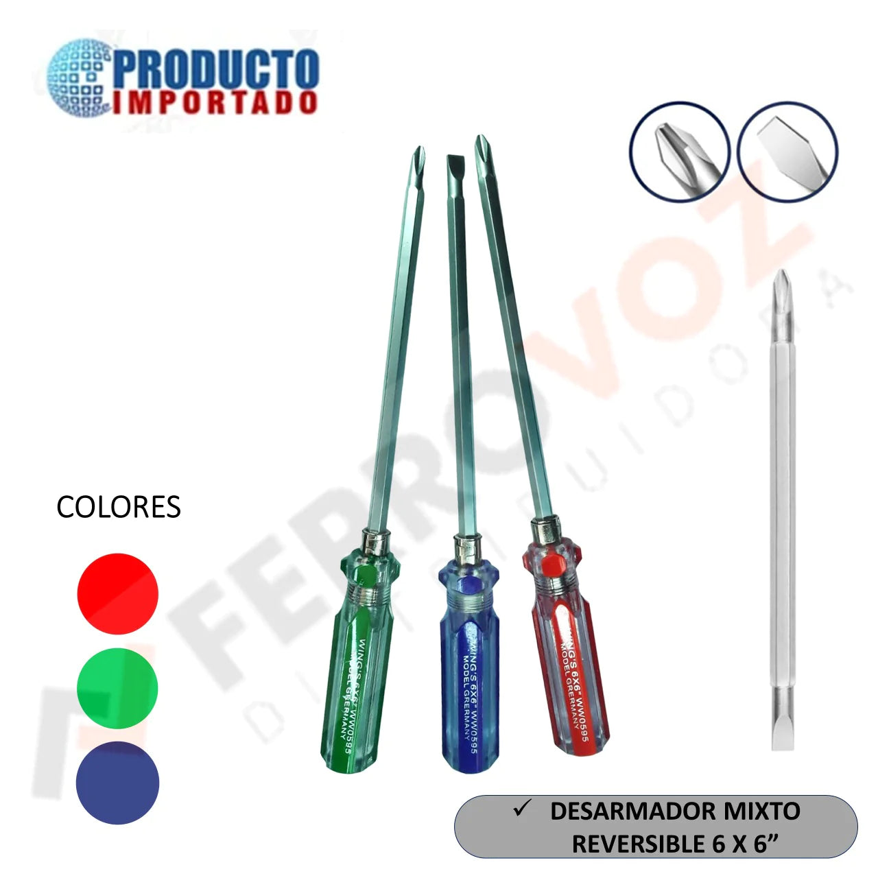 DESARMADOR MIXTO REVERSIBLE 6" X 5" uso rudo