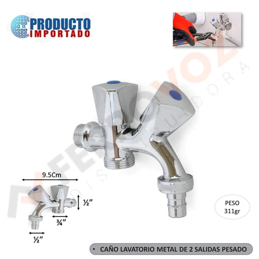 CAÑO JARDINERO 2 SALIDAS METAL PESADO 1/4 311 GR