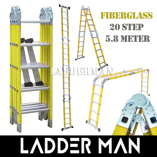 ESCALERA MULTIUSO MULTIPÓSICION 150 Kg 20 Pasos FIBRA VIDRIO