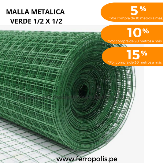MALLA METALICA PLASTIFICADA 1/2" X 0.9 mt. - 10 Kg aprox (METRO)