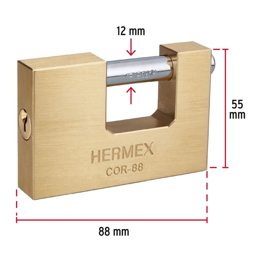 CANDADO LATON PASADOR ANTICIZALLA 88MM HERMEX