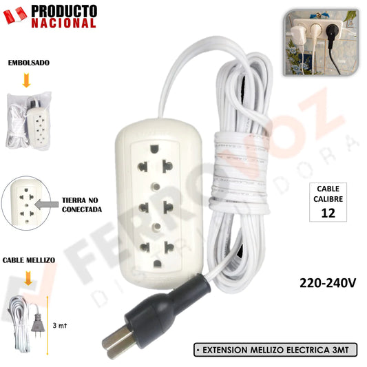 EXTENSIÓN MELLIZO BLANCO 3 MT. CAL#12 "NACIONAL"