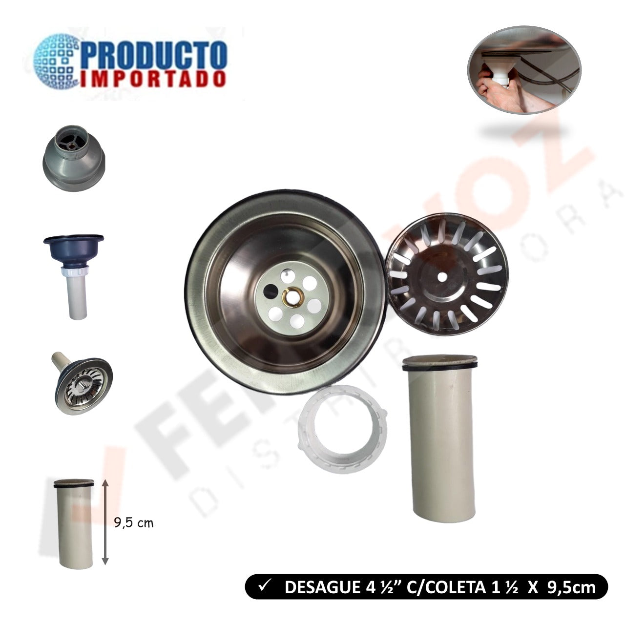 DESAGUE LAVADERO METAL 4 1/2" PVC ACERO "IMPORTADO"