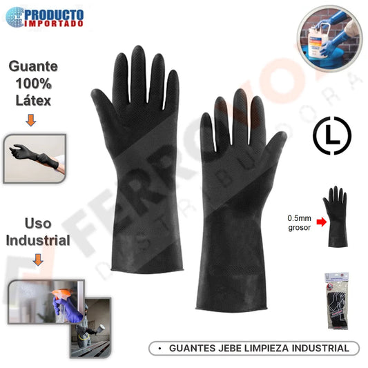 GUANTES JEBE LIMPIEZA INDUSTRIAL "L" USO RUDO (0.5MM GROSOR)