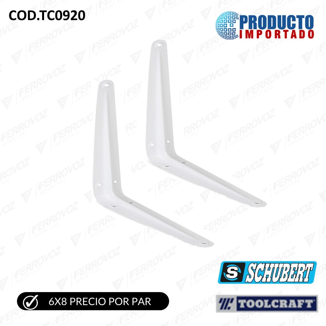 PAR DE ANGULO ESCUADRA BLANCO LIVIANO 6" X 8" (INC. TORNILLOS)