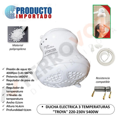 DUCHA ELECTRICA 3 TEMPERATURAS "TROYA" 220-230V 5400W