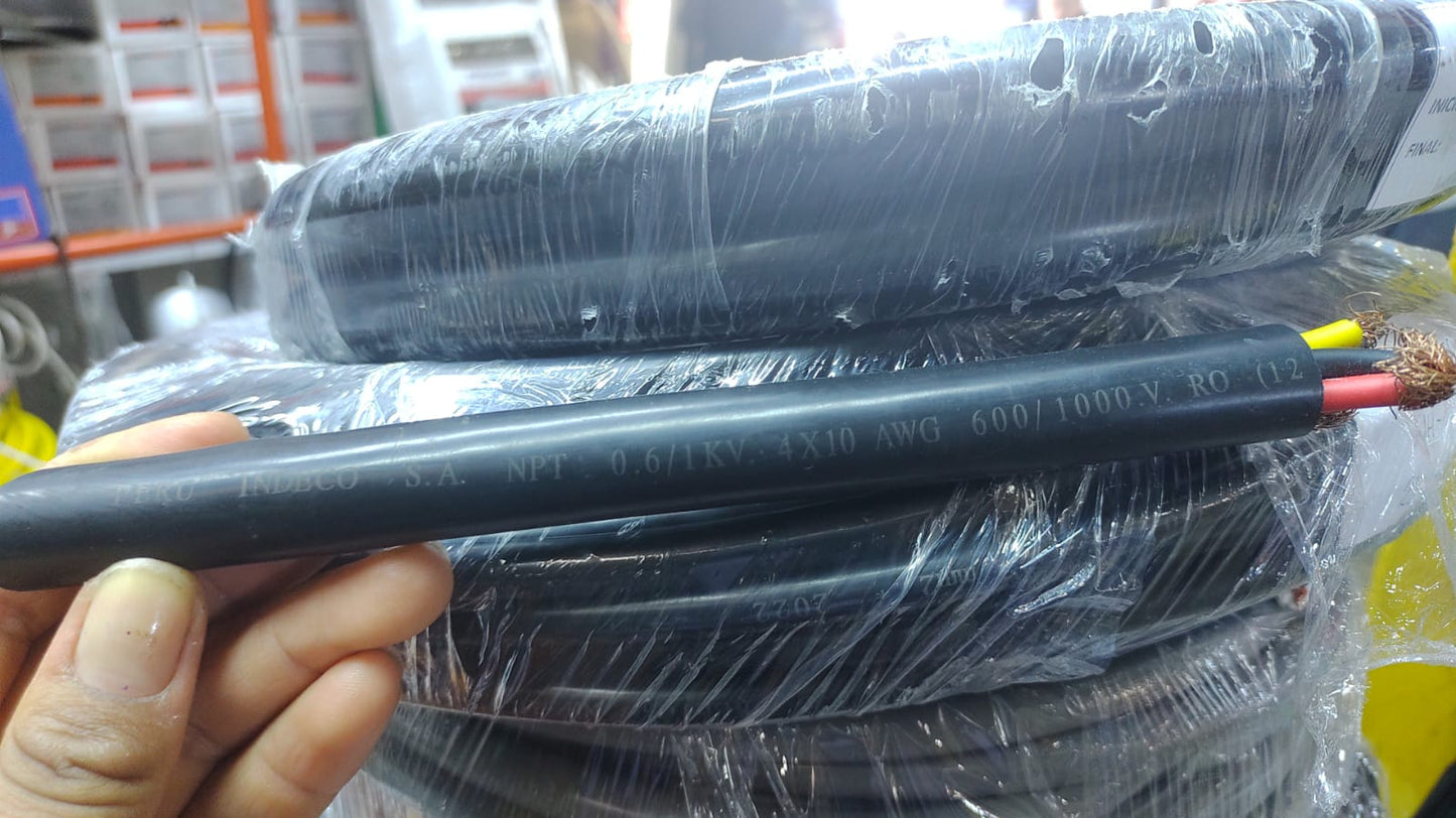 ROLLO CABLE VULCANIZADO 4 X 10 AWG  NEGRO "INDECO" (100 MTS)