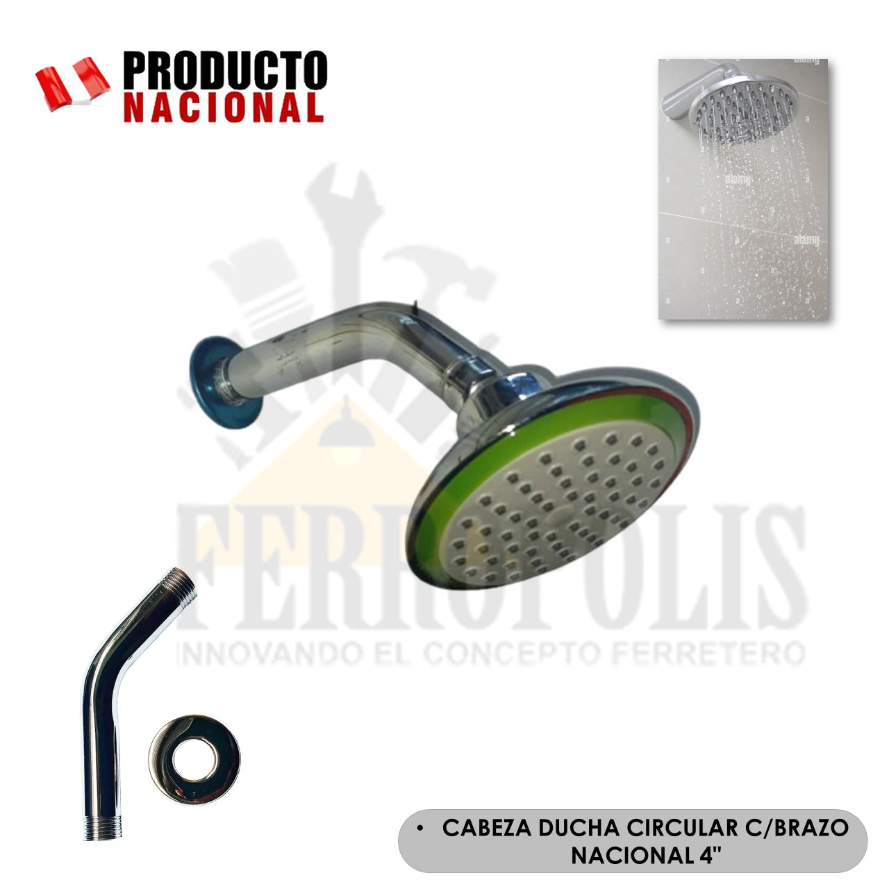 CABEZA DUCHA  CIRCULAR C/BRAZO NACIONAL 4"