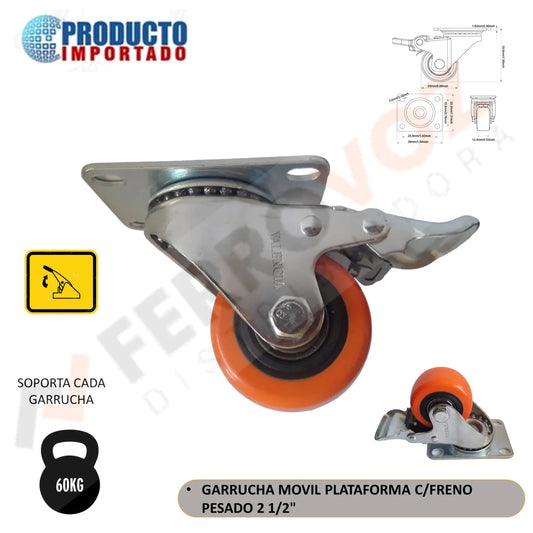 GARRUCHA MOVIL PESADO C/FRENO  2 1/2" (x und)