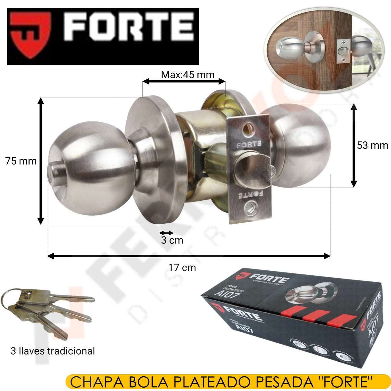 CHAPA BOLA PLATEADO PESADA "FORTE"