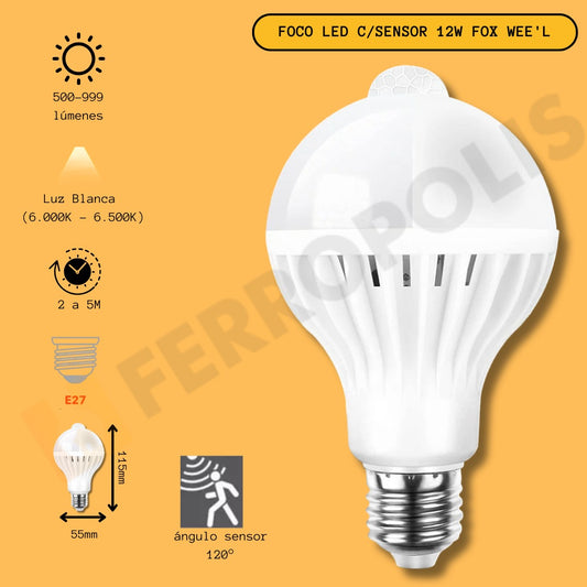 FOCO LED C/SENSOR 12W "FOX WEE'L"
