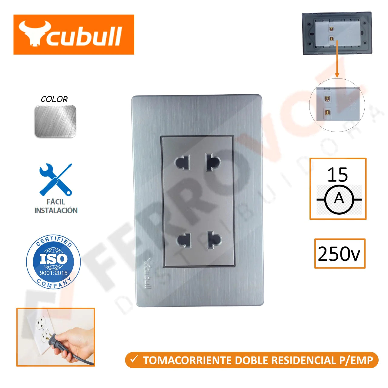 TOMACORRIENTE DOBLE RESIDENCIAL P/ EMPOTRAR