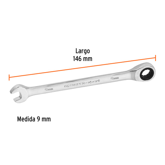 LLAVE COMBINADA CON MATRACA 9 MM X 146 MM LARGO, EXPERT
