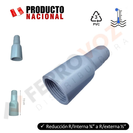 REDUCCION AGUA PVC 3/4" R I - 1/2" R E