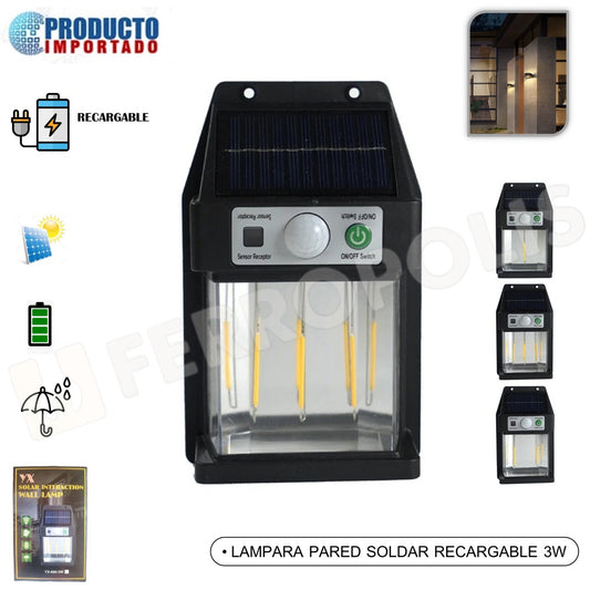 LAMPARA DE PARED SOLAR RECARGABLE 3W