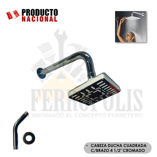 CABEZA DUCHA  CUADRADA C/BRAZO 4 1/2"  CROMADO
