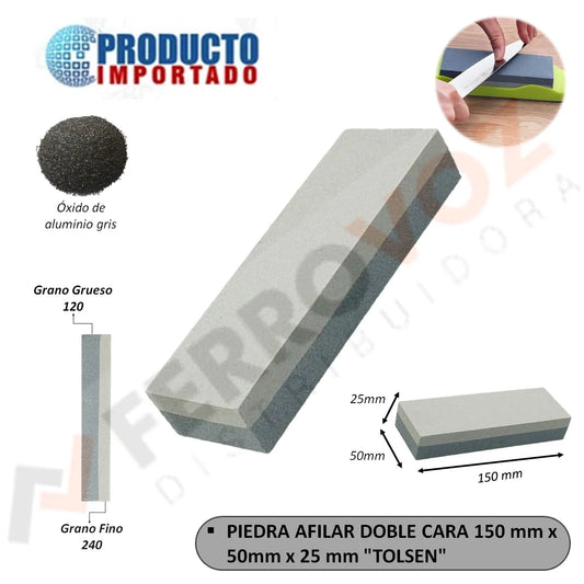 PIEDRA AFILAR DOBLE CARA 150 MM X 50MM X 25 MM "TOLSEN"
