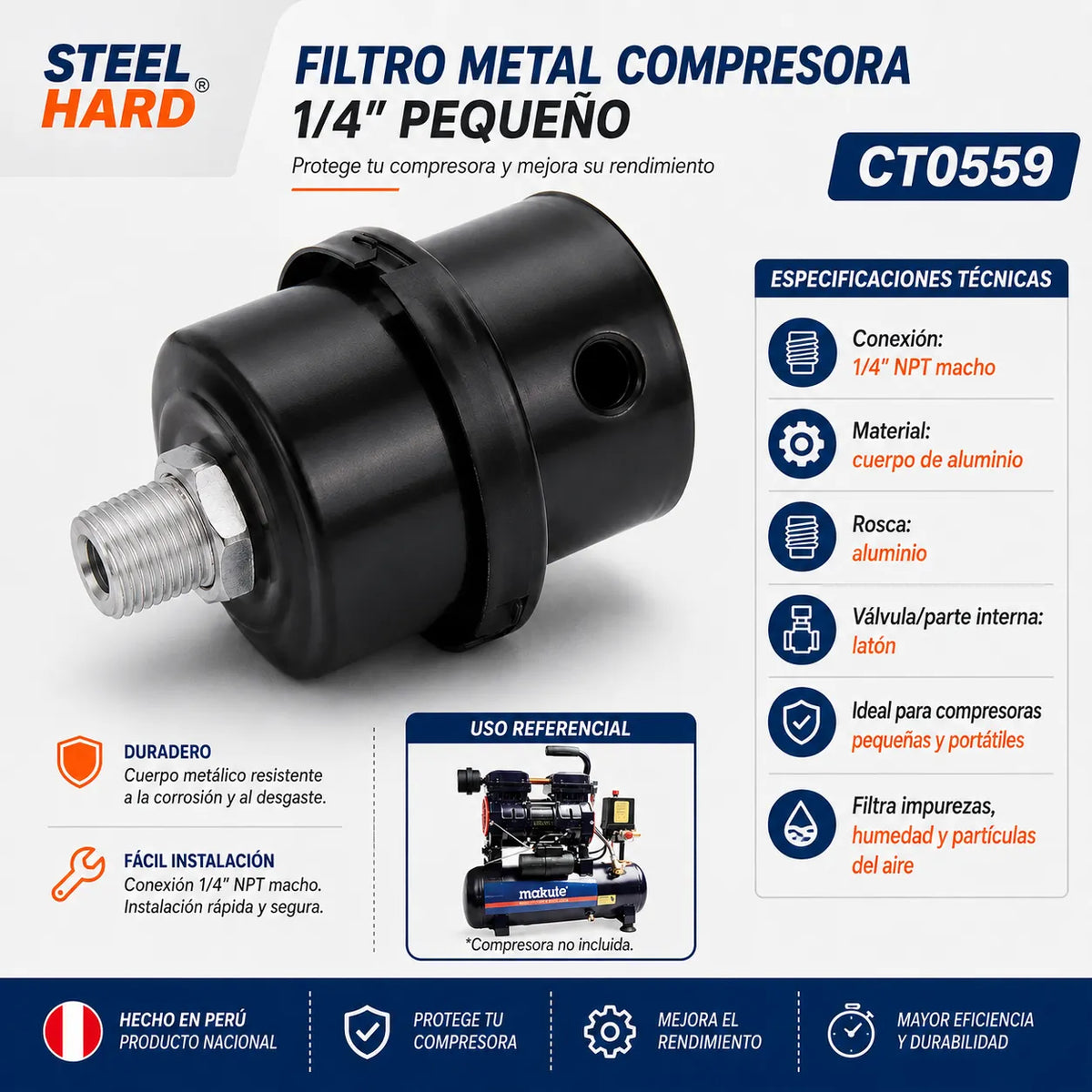 FILTRO METAL COMPRESORA 1/4" PEQUEÑO "STEEL HARD"