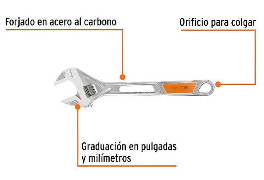 LLAVE FRANCESA 12" CROMADA MANGO DE PVC "TRUPER"