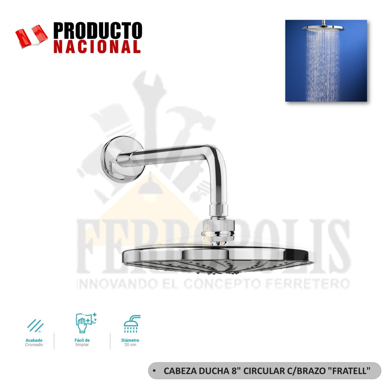CABEZA DUCHA  8" CIRCULAR  C/BRAZO "FRATELLI" 30 cm.