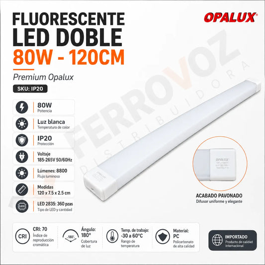 FLUORESCENTE LED DOBLE 80W-120CM "PREMIUM OPALUX"