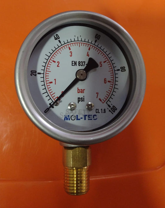 MANOMETRO 2.1 /2 x 1 /4" NPT  VERTICAL 100 PSI CON GLISERINA " MOLTEC "