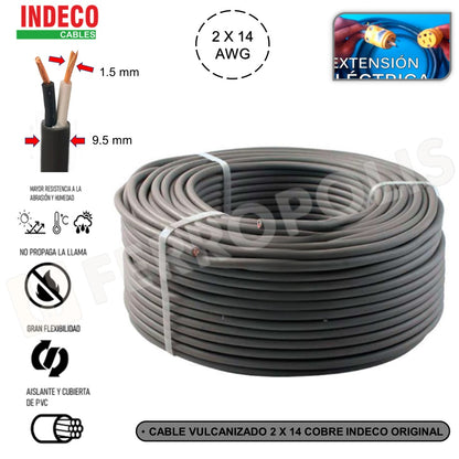 CABLE VULCANIZADO 2 X 14 AWG MONOFASICO "INDECO" ( X 100 MTS )
