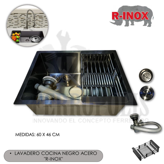 LAVADERO COCINA NEGRO ACERO INOX  ≈ 60 X 46 CM  "R-INOX"