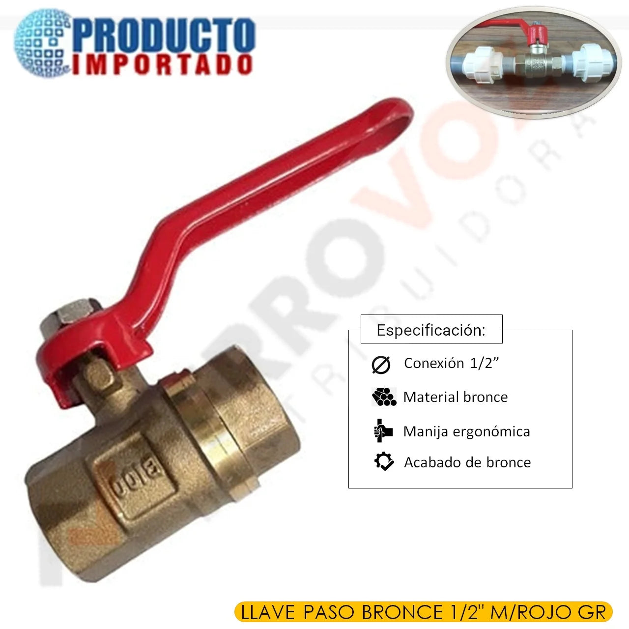 LLAVE PASO BRONCE 1/2" M/ROJO PESADO 193GR