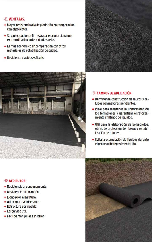 GEOTEXTIL NO TEJIDO ancho  4MT x largo 100 metros  Gramaje 200