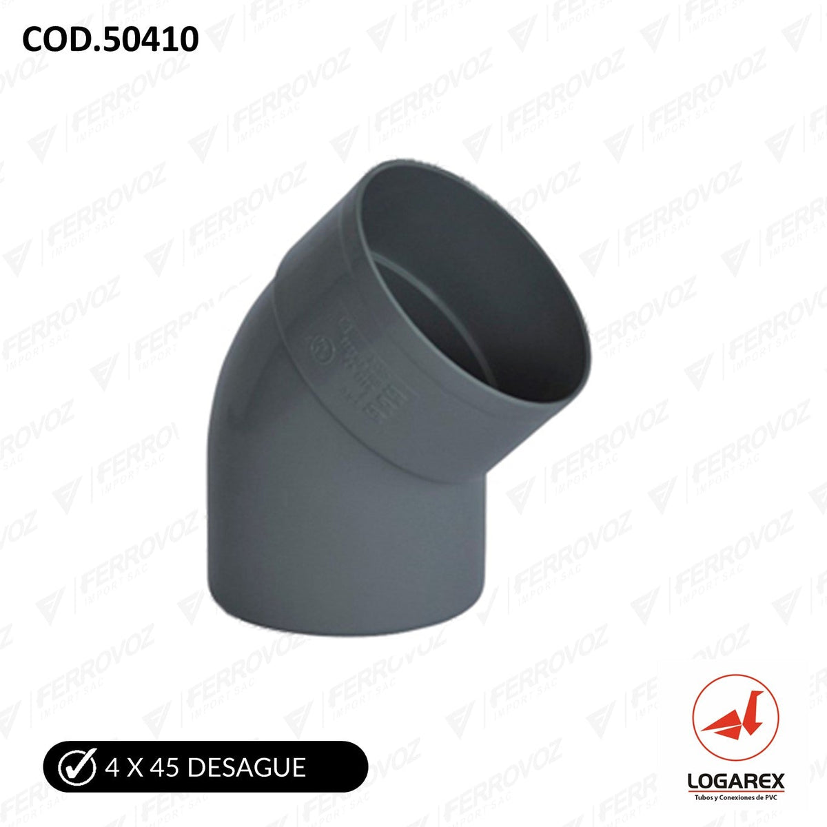CODO DESAGUE 4" X 45° "COMERCIAL"