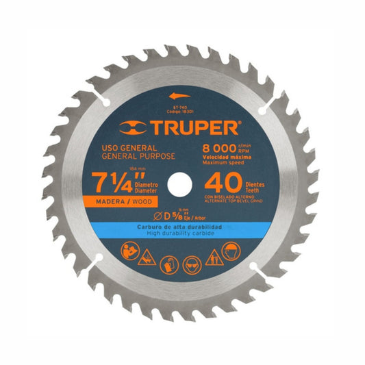 DISCO SIERRA MADERA CIRCULAR 7-1/4" MADERA 40 D-5/8" "TRUPER"