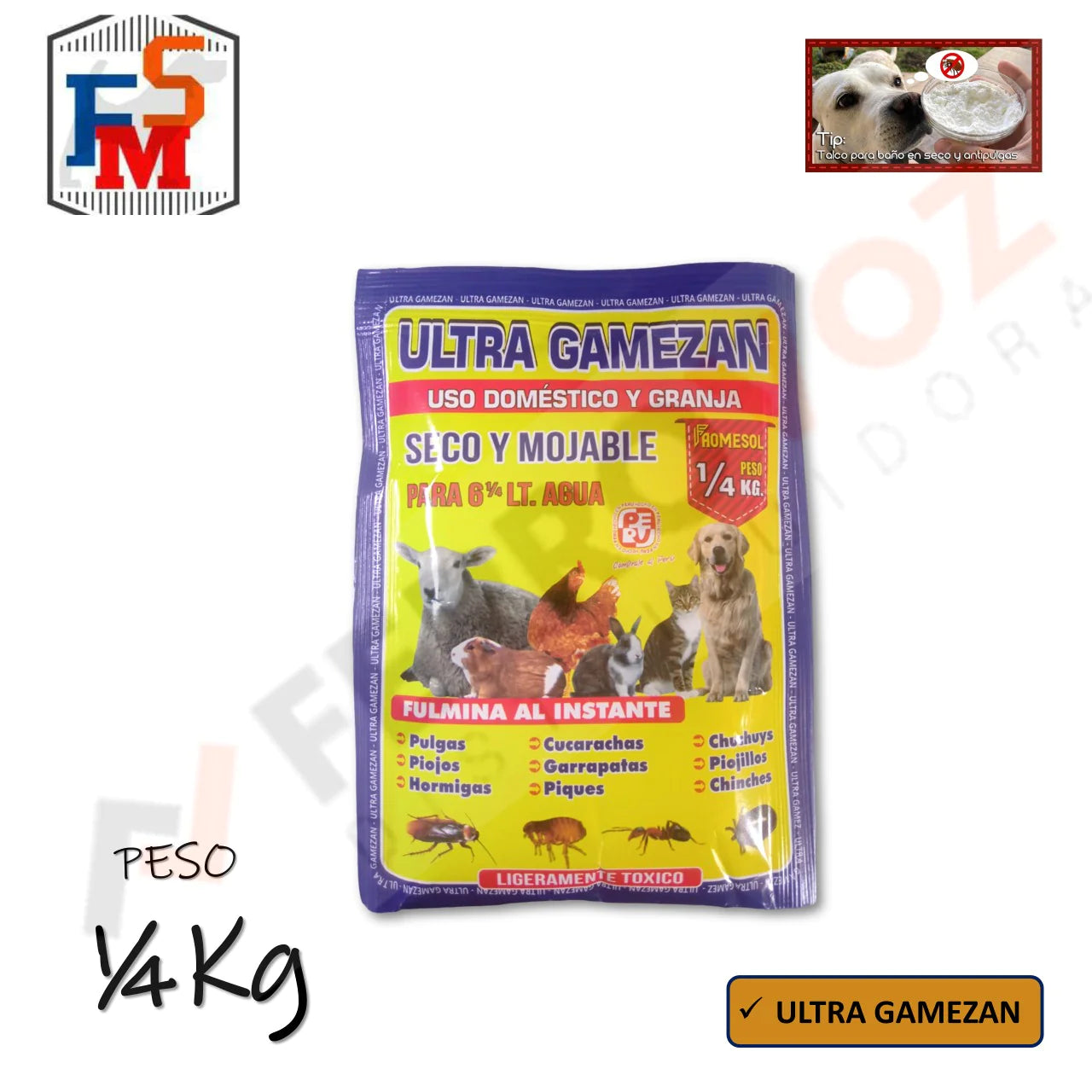 INSECTICIDA GAMEZAN POLVO 1/4 kg "ULTRA GAMEZAN"